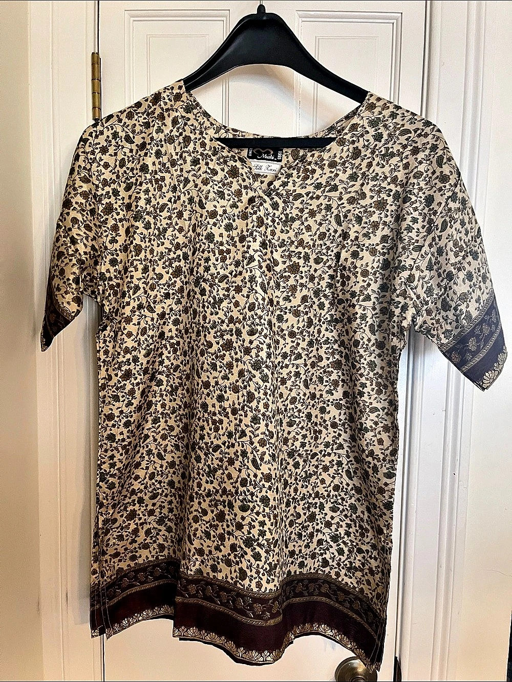 NWT Mushi 100% Silk Tunic Top Blouse Size Large Made in India